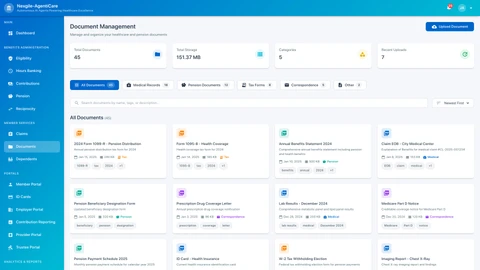 Nexgile-AgentiCare Hub documents page displaying member resources, guides, and healthcare benefit documentation